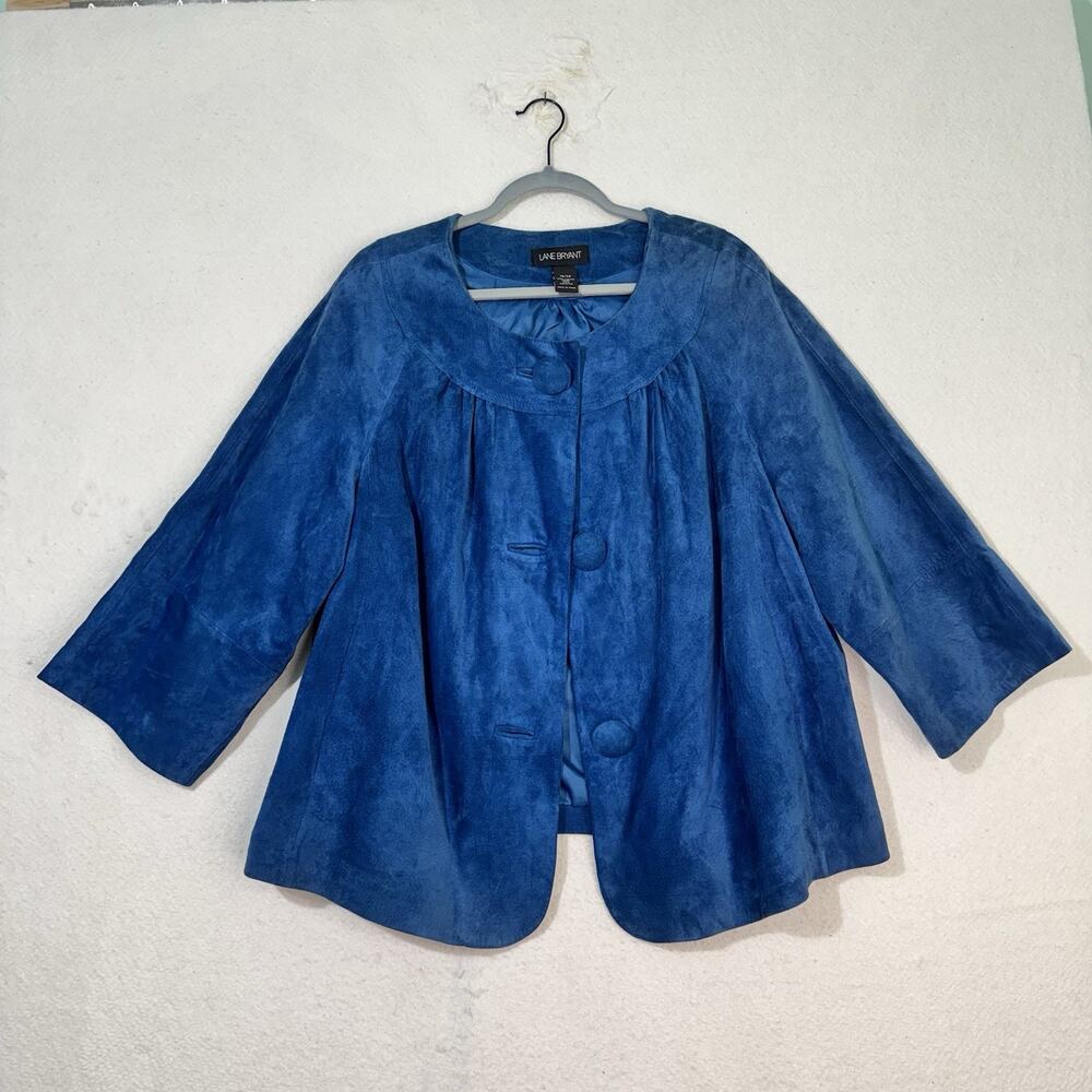 LANE BRYANT Blue 100% Suede Leather Jacket Swing Coat Women’s Plus Size 2X 18/20